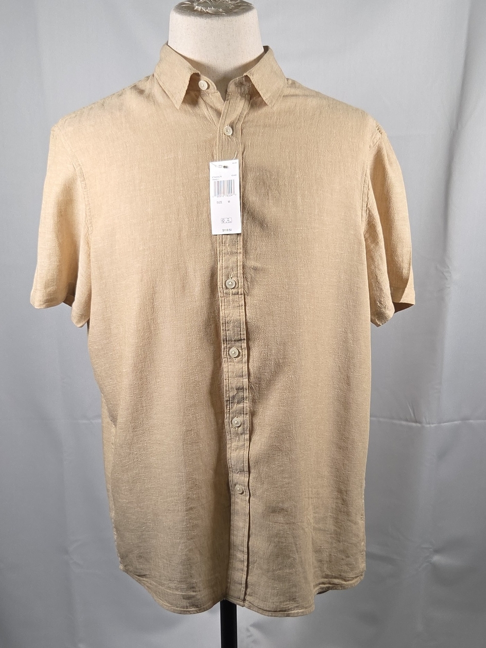 Michael Kors Men's Short-Sleeve Button-Down Shirt in Light Beige Size M